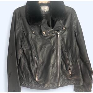 Samantha Sipos Leather Lightning Bolt Jacket Women's Size XL Black Full Zip Moto